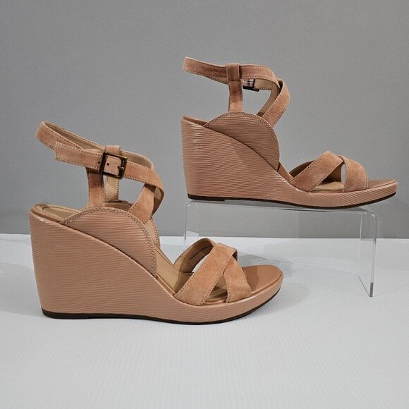 NEW Vionic Bonita Wedge Women 11 Macaroon Tan Suede Leather Orthotic Sandal - Picture 3 of 13